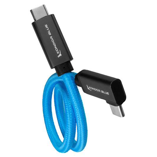 Kondor Blue USB C to USB C Cable for SSD Recording & Charging - 8K Data and Power Delivery (Right Angle)(12")