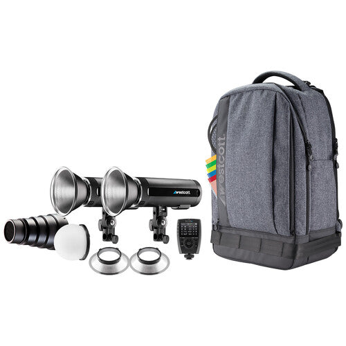 Kit de mochila de 2 luces estroboscópicas Westcott 4772M FJ200 con disparador inalámbrico universal FJ-X3m