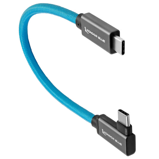 Kondor Blue USB C to USB C Cable for SSD Recording & Charging - 8K Data and Power Delivery (Right Angle)(8.5")