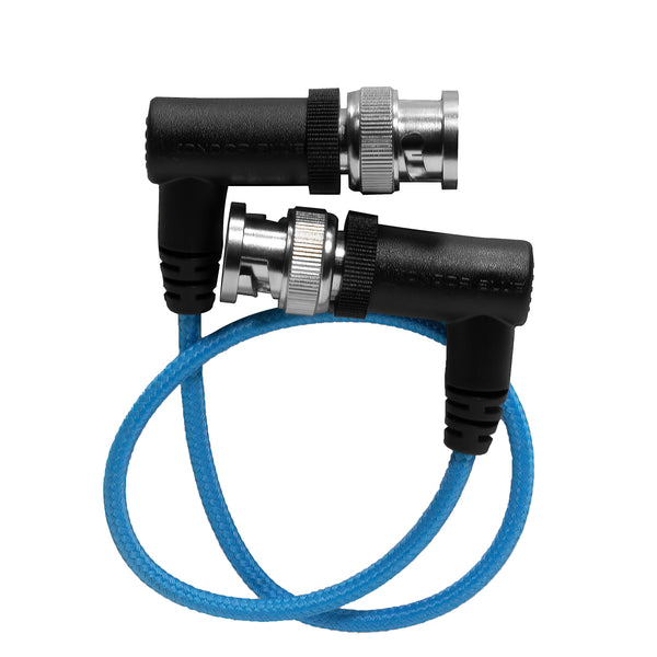 Cabo de vídeo SDI 3G ultrafino azul Kondor BNC de ângulo reto (12")