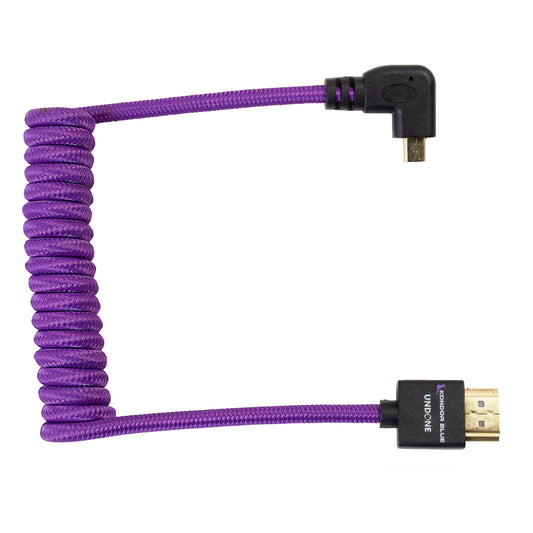 Kondor Blue Gerald Undone MK2 Full HDMI to Left Angle Micro HDMI Cable 12"-24" Coiled (Purple) (Left Angle (Sony/Fuji))