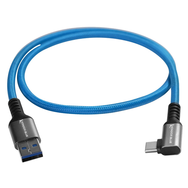 Kondor Blue USB A TO USB C Right Angle High Speed Data & Power Cable 3A 60W 5G (2 FEET) - AVC photo video store