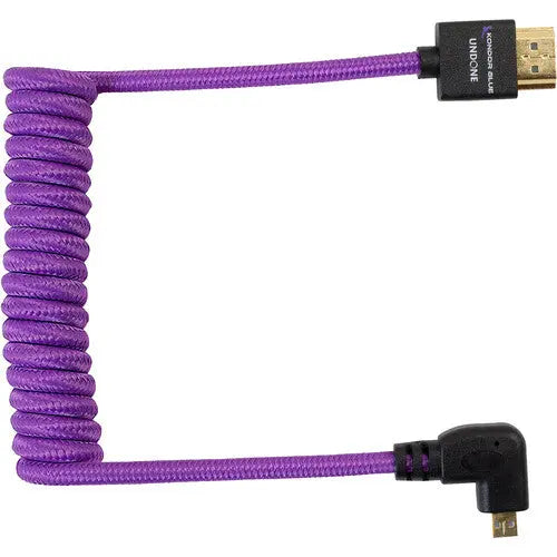 Kondor Blue Gerald Undone Full HDMI to Right Angle Micro HDMI Cable 12"-24" Coiled (Purple) - Right Angle (R5/R6) - AVC photo video store