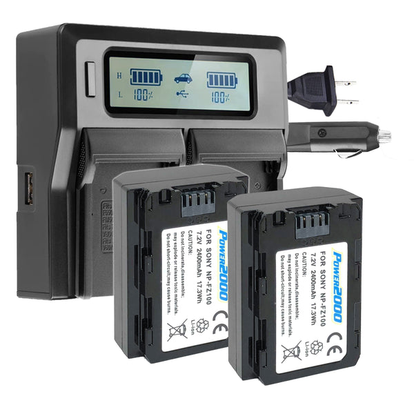 Vidpro NPFZ1002BC 2 baterias ACD-443 com carregador LCD de compartimento duplo para baterias tipo Sony NPFZ100