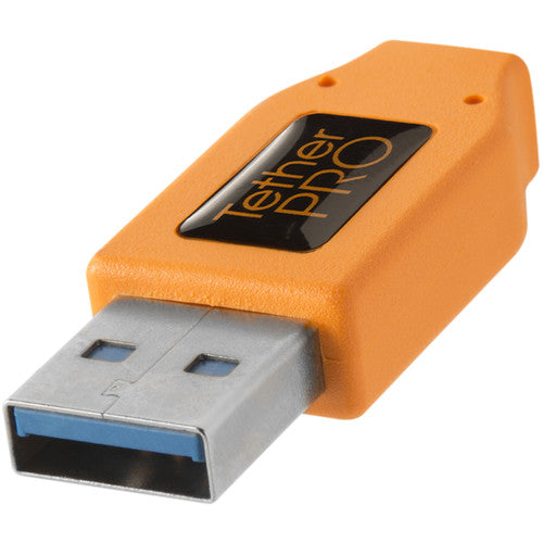 Tether Tools CU5454 USB 3.0 Male Type-A To USB 3.0 Micro-B, 15', Orange.