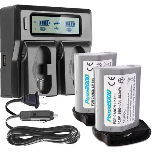 Vidpro ACD4452BC 2X ACD-445 Batteries with Dual Bay LCD Charger for Canon LP-E19 Type Batteries - AVC photo video store