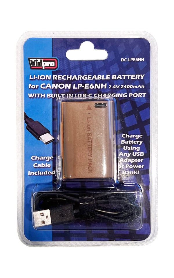 Batería Vidpro DC-LPE6NH con carga USB integrada para Canon LP-E6NH 