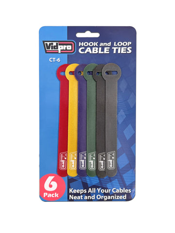 Vidpro CT6 Multicolored Hook & Loop Cable Wrap Ties 6-PACk