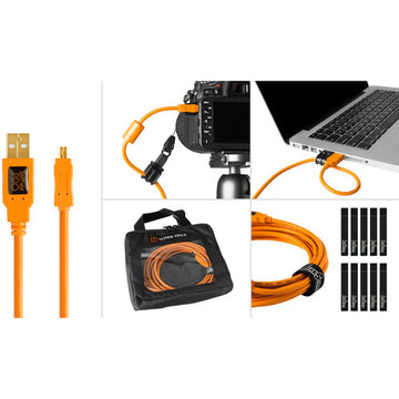Tether Tools BTK29 Starter Tethering Kit W/USB 2.0 Type-A Male To Mini-B 8-Pin Male Cable (Orange), USB 15' (EOL)