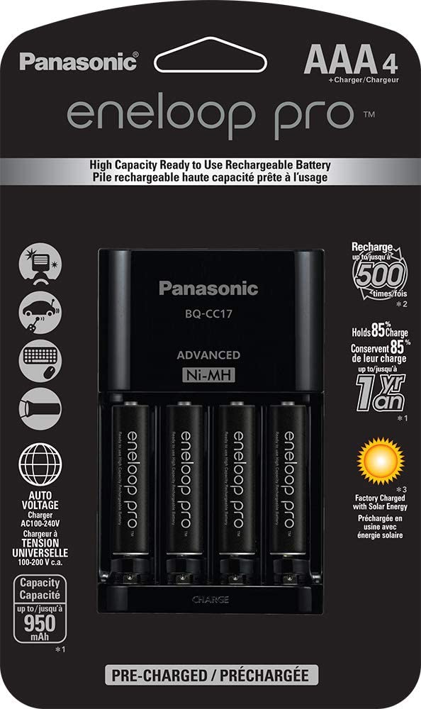 Panasonic KKJ17K3A4BA Eneloop Pro Rechargeable AAA Ni-Mh Batteries W/Charger (Pack Of Four)