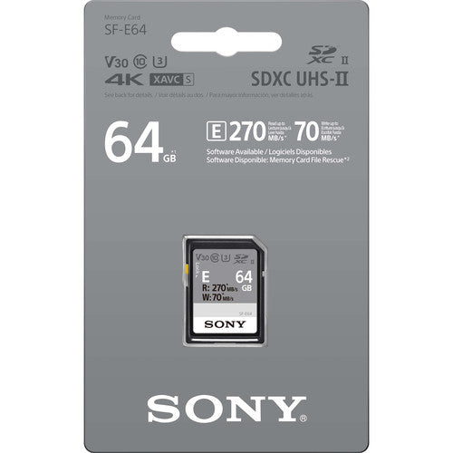 Sony SFE64/T2 SF-E UHS-II SDXC V30 Memory Card, 64GB