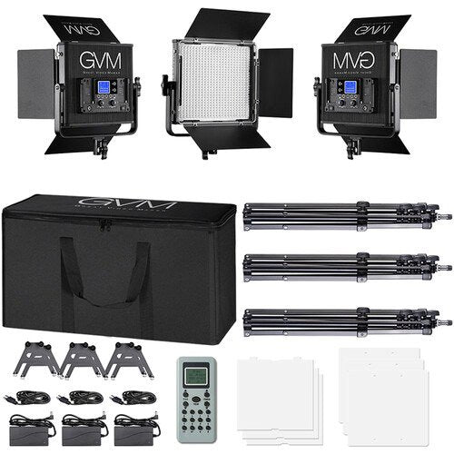 GVM 672S-B Bi-Color LED Studio Video Panel 3-Light Kit (Black)