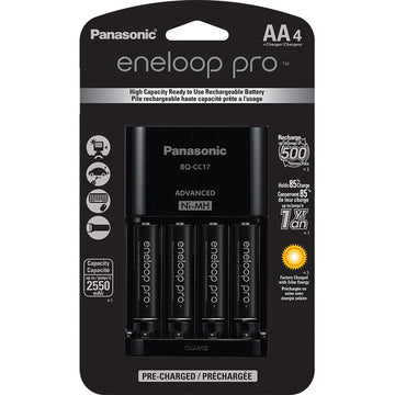 Panasonic KKJ17KHCA4A Eneloop Pro Rechargeable AA Ni-Mh Batteries W/Charger (Pack of four)