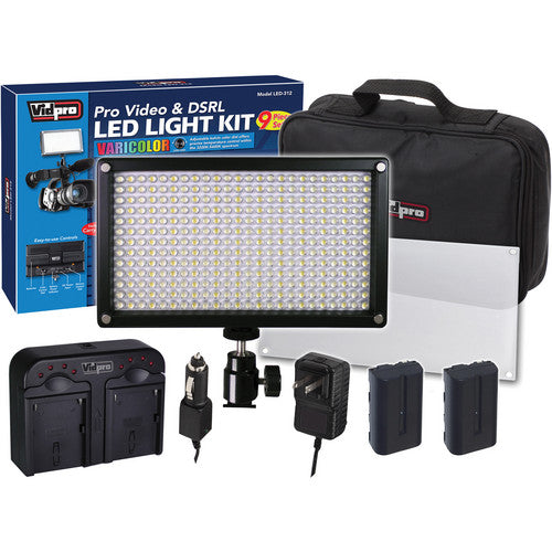 Vidpro LED312 Varicolor Video Light Kit W/2 Batteries