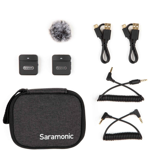 Saramonic BLINK100B1 TX+RX 2.4GHz Micro Clip-On Wire-less System w/ Camera-Mount Dual-Receiver & TRS & TRRS Cables for Cameras
