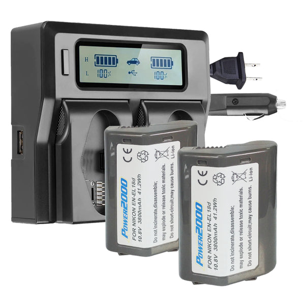 Vidpro ACD8002BC 2 baterías más cargador LCD de doble bahía para Nikon ENEL18D 