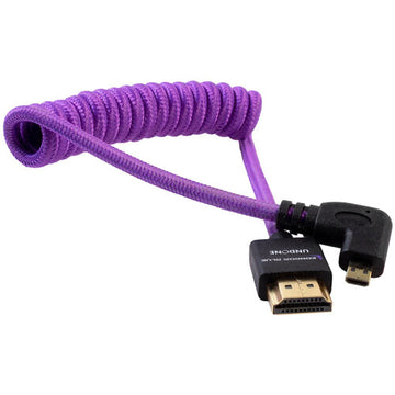 Kondor Blue Gerald Undone Full HDMI to Right Angle Micro HDMI Cable 12"-24" Coiled (Purple) - Right Angle (R5/R6)
