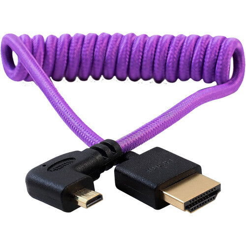 Kondor Blue Gerald Undone Full HDMI to Right Angle Micro HDMI Cable 12"-24" Coiled (Purple) - Right Angle (R5/R6)