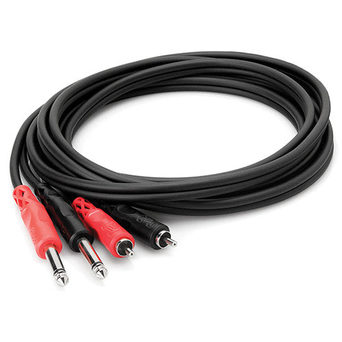 Hosa CPR202 Two 1/4'' Phone Male To Two Rca Male Unbalanced Cable (Molded Plugs), 6.6'