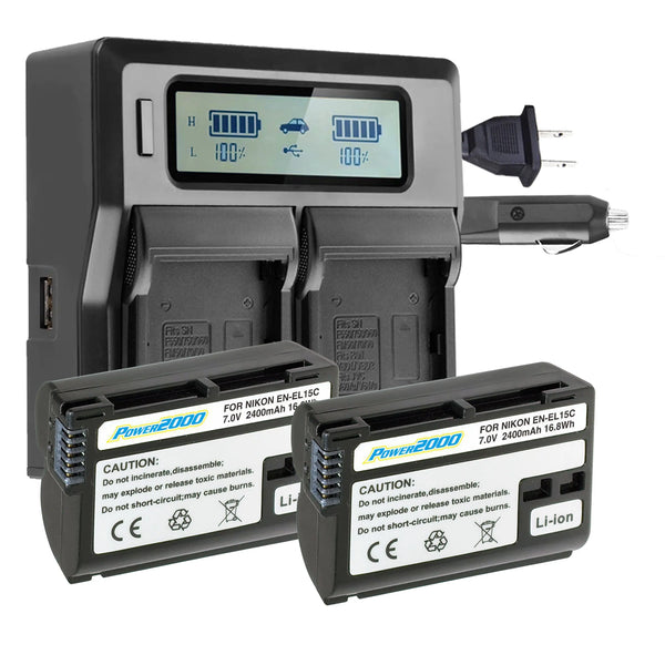 Vidpro EN-EL15C2BC 2x Batteries plus Dual Bay LCD Charger for Nikon EN-EL15C - AVC photo video store