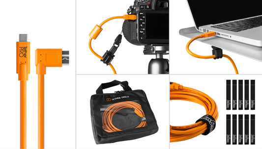 Tether Tools BTKC33R15-ORG Starter Tethering Kit W/USB-C To 3.0 Micro-B W/Right Angle, 15' (Orange).