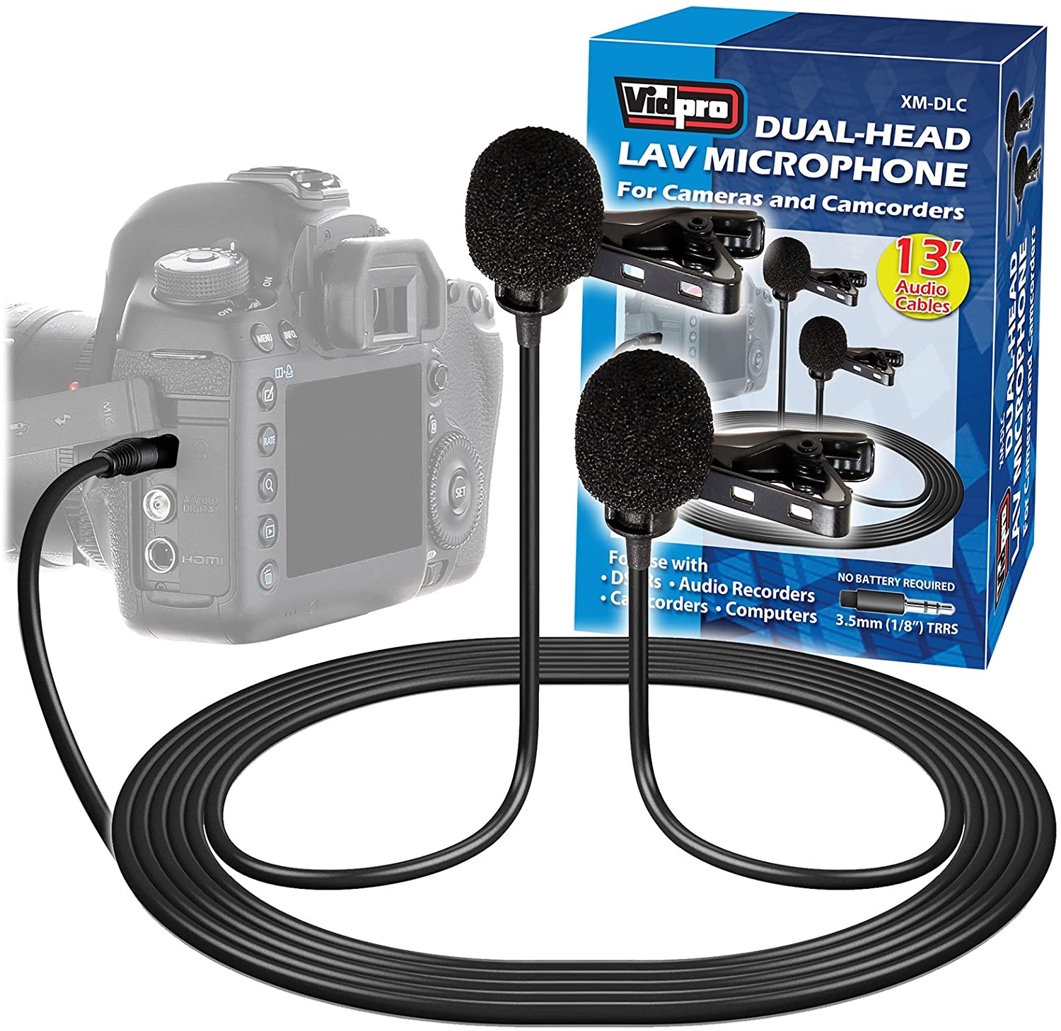 Vidpro XMDLC Professional Dual-Head Lavalier Microphone.