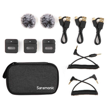 Saramonic BLINK100B2 TX+TX+RX 2-Person 2.4GHz Micro Clip-On Wireless System w/ Cam-Mount Dual-Receiver & TRS & TRRS Cables for Cam