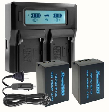 Vidpro ACD4472BC 2X ACD-447 Batteries with Dual Bay LCD Charger for Fuji NT-P125 Type Batteries