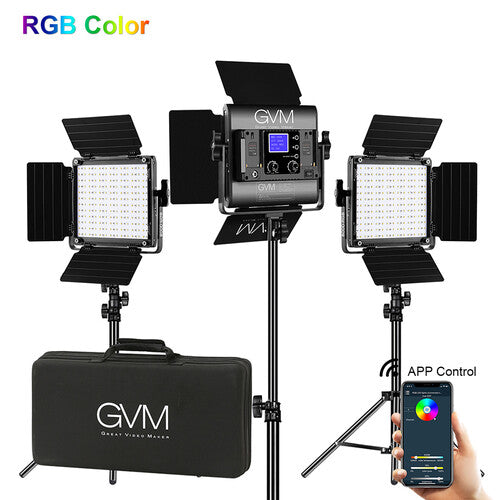 GVM 800D3L RGB LED Studio 3-Video Light Kit