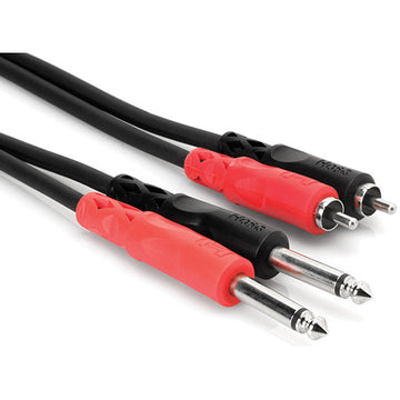 Hosa CPR203 Two 1/4'' Phone Male To Two Rca Male Unbalanced Cable (Molded Plugs), 10'
