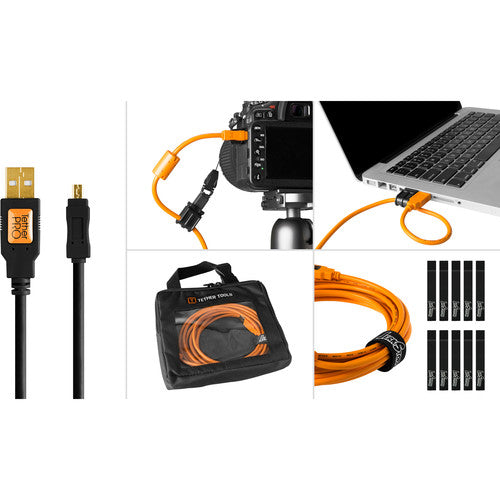 Tether Tools BTK29 Starter Tethering Kit W/USB 2.0 Type-A Male To Mini-B 8-Pin Male Cable (Orange), USB 15' (EOL).